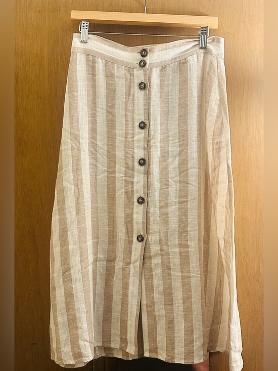 H&M Dresses & Skirts - Beige and White Striped Linen-blend Midi Skirt